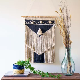 black and cream boho wallhanging