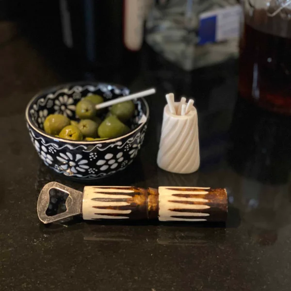 Hand-carved Cocktail Picks & Jar in Natural Bone - Image 3