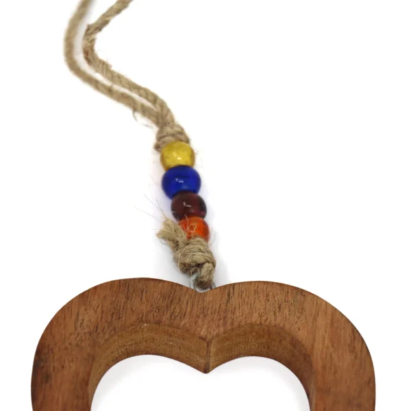 HANDCRAFTED WOOD HEART CHIME WITH IRON BELL - Image 2
