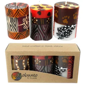 Set of Three Boxed Hand-Painted Candles