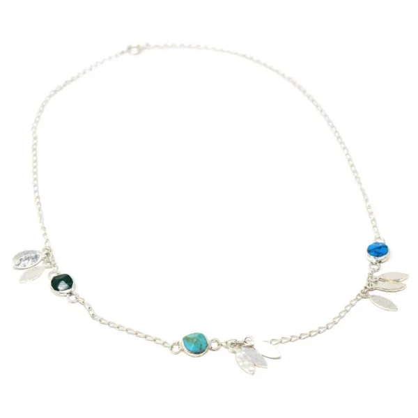 Silver Feather and Turquoise Necklace
