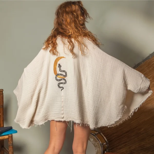 Snake and Moon Celestial Muslin Kimono Robe / Poncho - Image 5