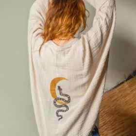 Snake and Moon Celestial Muslin Kimono Robe / Poncho