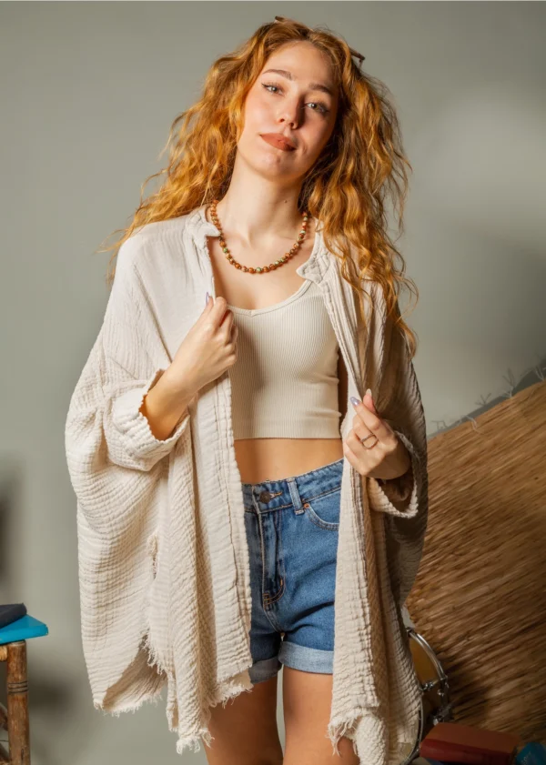 Snake and Moon Celestial Muslin Kimono Robe / Poncho - Image 6