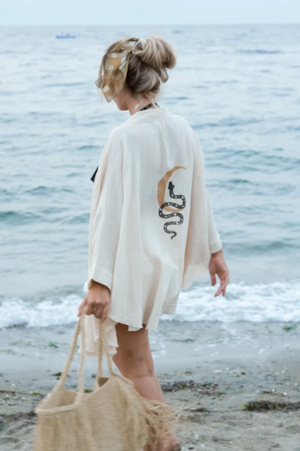 Snake and Moon Celestial Muslin Kimono Robe / Poncho - Image 3