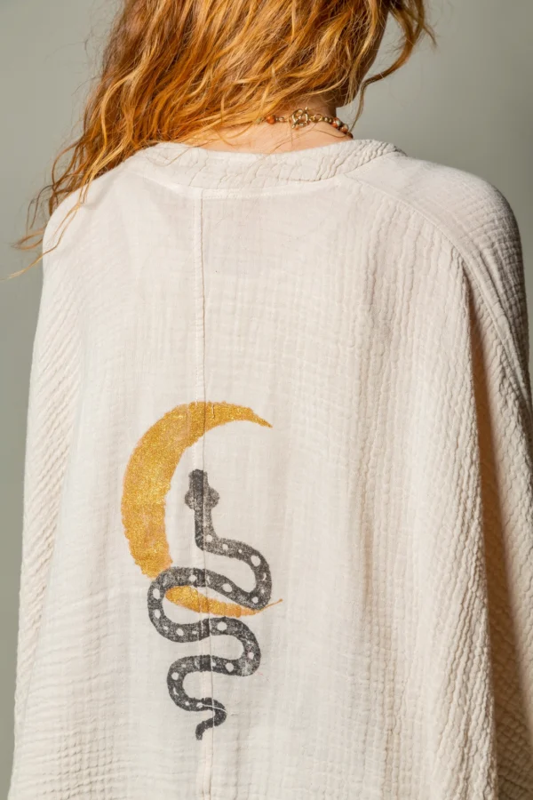Snake and Moon Celestial Muslin Kimono Robe / Poncho - Image 4