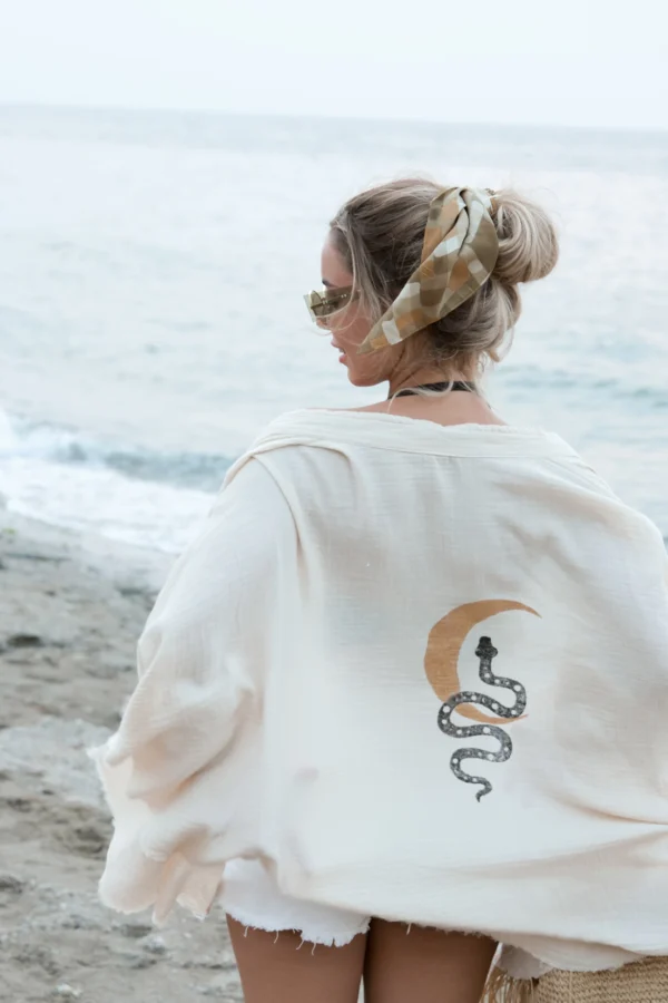 Snake and Moon Celestial Muslin Kimono Robe / Poncho - Image 7