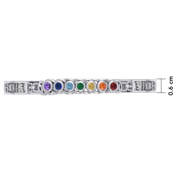 Celtic Silver Bracelet with Chakra Gemstones and Astrology Symbols - Image 2