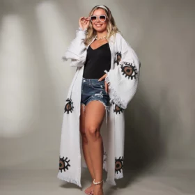 Brown Evil Eye Long Kaftan Kimono
