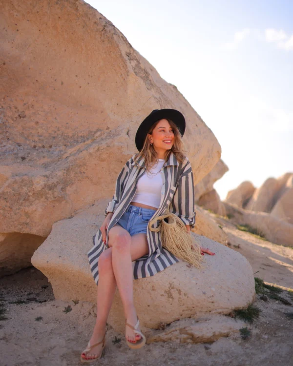 Striped Short Linen Shirt Dress - Image 3