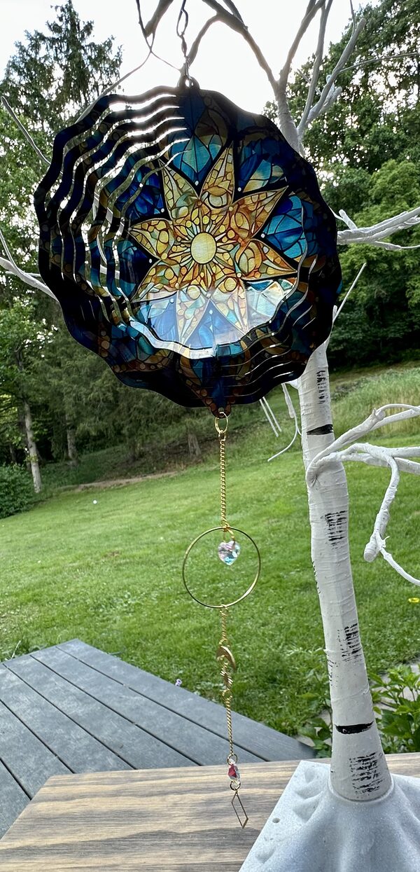 Sun Wind Spinner with Long Gold Colored Celestial Chain - Image 2