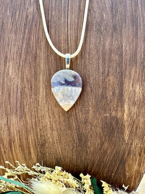 Beautiful Purple Scenic Plume Agate Pendant with 18” Adjustable Leather Cord - Image 2