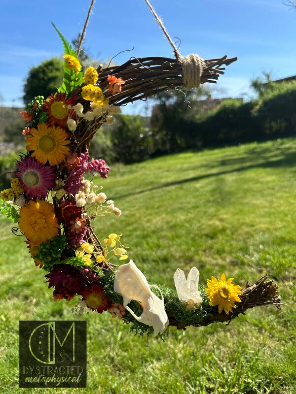 Gorgeously Handmade Grapevine Wreath with Genuine Mink Skull and Clear Quartz Crystal Cluster - Image 3