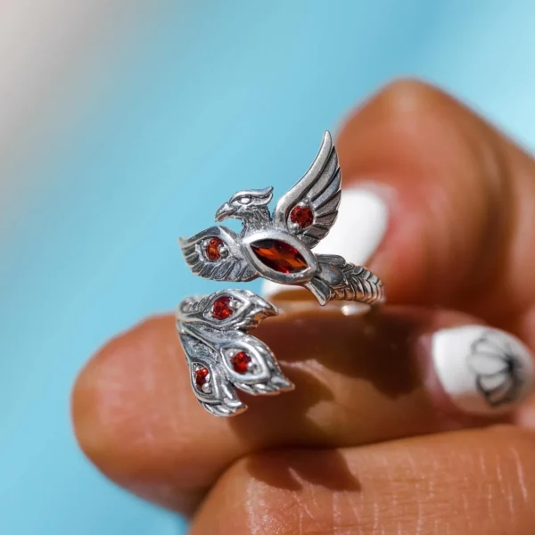 Alighting breakthrough of the Mythical Phoenix Silver Ring with Gems - Image 6