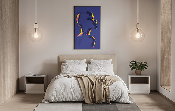 Framed Art Print of an Abstract Side Profile Portrait in Cobalt Blue and Yellow - "Beyond the Surface" - Image 6