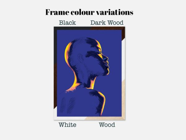 Framed Art Print of an Abstract Side Profile Portrait in Cobalt Blue and Yellow - "Beyond the Surface" - Image 7