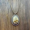 Picture Jasper Stone in Silver Plated Bezel Setting with 18” Light Brown Leather Cord