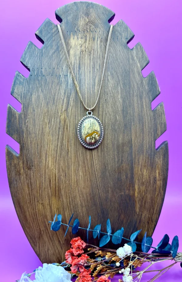 Picture Jasper Stone in Silver Plated Bezel Setting with 18” Light Brown Leather Cord - Image 2