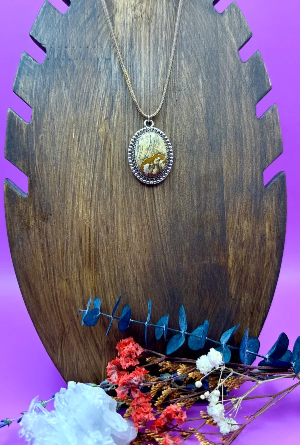 Picture Jasper Stone in Silver Plated Bezel Setting with 18” Light Brown Leather Cord - Image 3