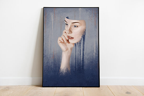 Framed Surreal Art Print on Matte Paper in Muted Colors about Neurodiversity | "Masking"