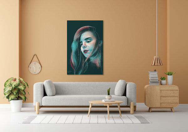 Teal Pink Print of a Flowing Modern Watercolor Portrait on Matte Paper, Unframed - "Longing / Hiraeth" - Image 3