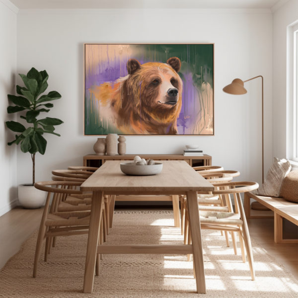 Framed Abstract Bear Portrait Art Print on Matte Paper - "Lavender Honeydrips" - Image 4