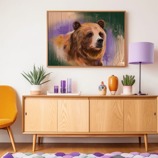 Framed Abstract Bear Portrait Art Print on Matte Paper - "Lavender Honeydrips" - Image 5