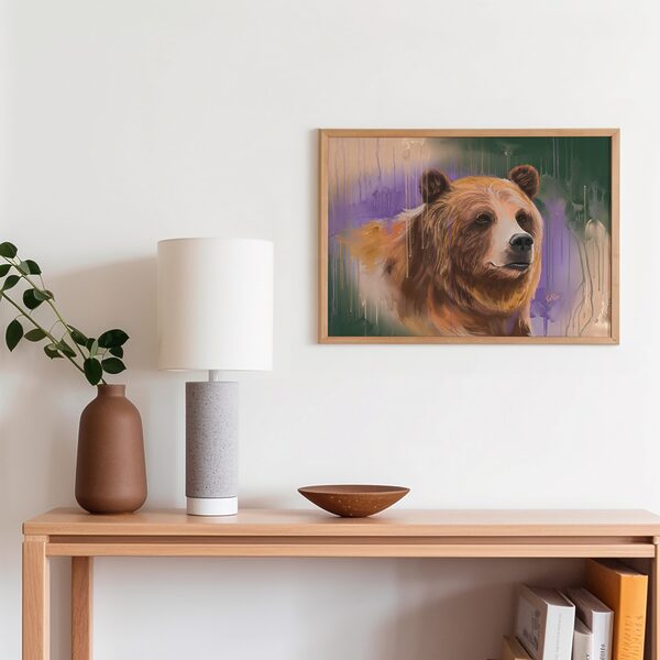 Framed Abstract Bear Portrait Art Print on Matte Paper - "Lavender Honeydrips" - Image 6