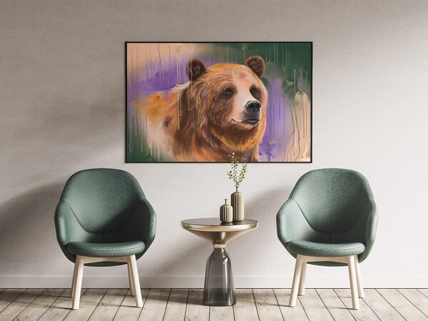 Framed Abstract Bear Portrait Art Print on Matte Paper - "Lavender Honeydrips" - Image 2