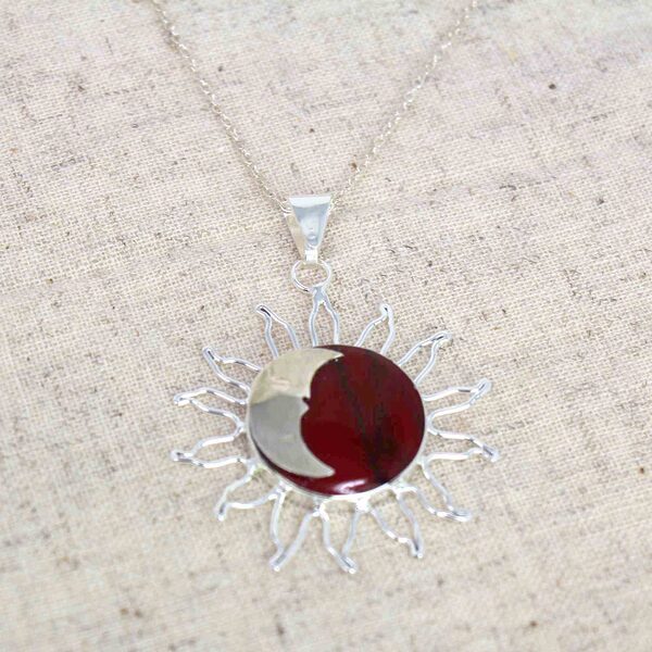 Sun and Moon Red Jasper Pendant with Chain - Image 2