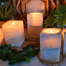 Mexican Onyx Rectangular Crystal Candle Holder