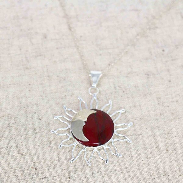 Sun and Moon Red Jasper Pendant with Chain - Image 3