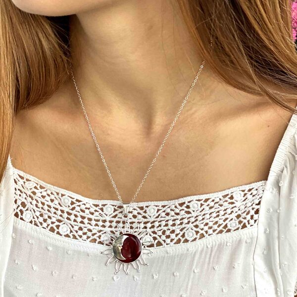 Sun and Moon Red Jasper Pendant with Chain - Image 4