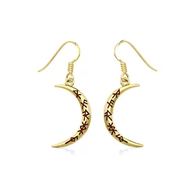 Crescent Moon with Meaningful Bind Runes Gold Earrings